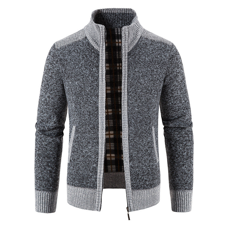 Men's padded zip-up cardigan with stand-up collar, warming checked fleece interior and ribbed cuffs Mune Fashion