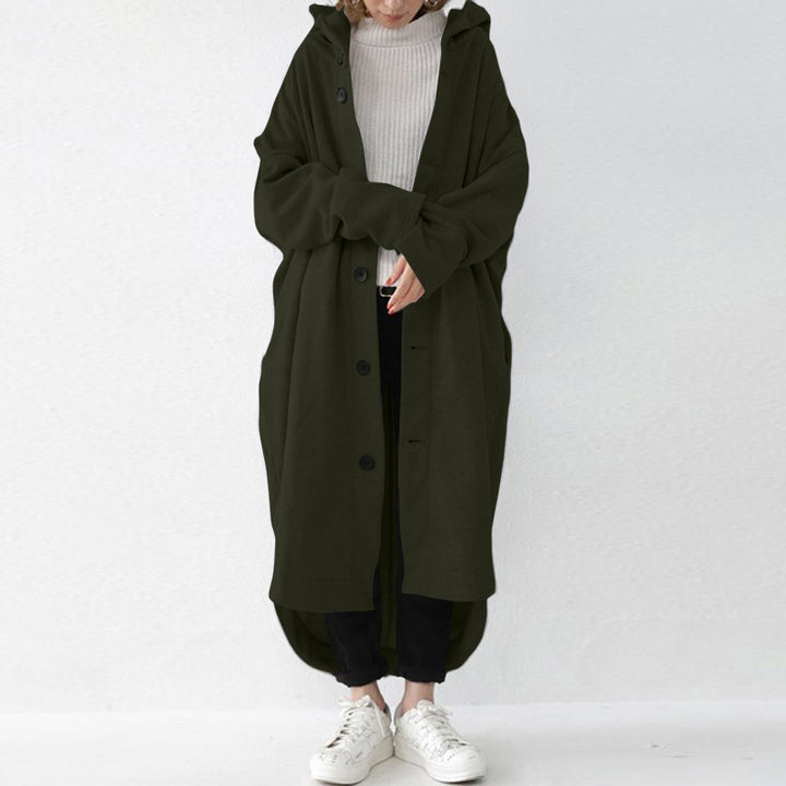 Women's oversized hooded cocoon coat with asymmetrical hem and large side pockets Mune Fashion