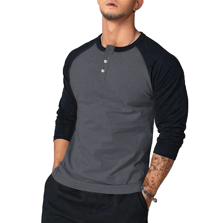 Men's Casual Long Sleeve Henley Shirt with Contrast Sleeves Mune Fashion
