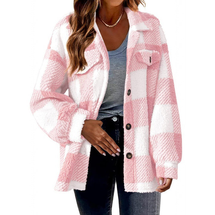 Women's Checkered Teddy Shirt Jacket in Oversized Shacket Style Mune Fashion