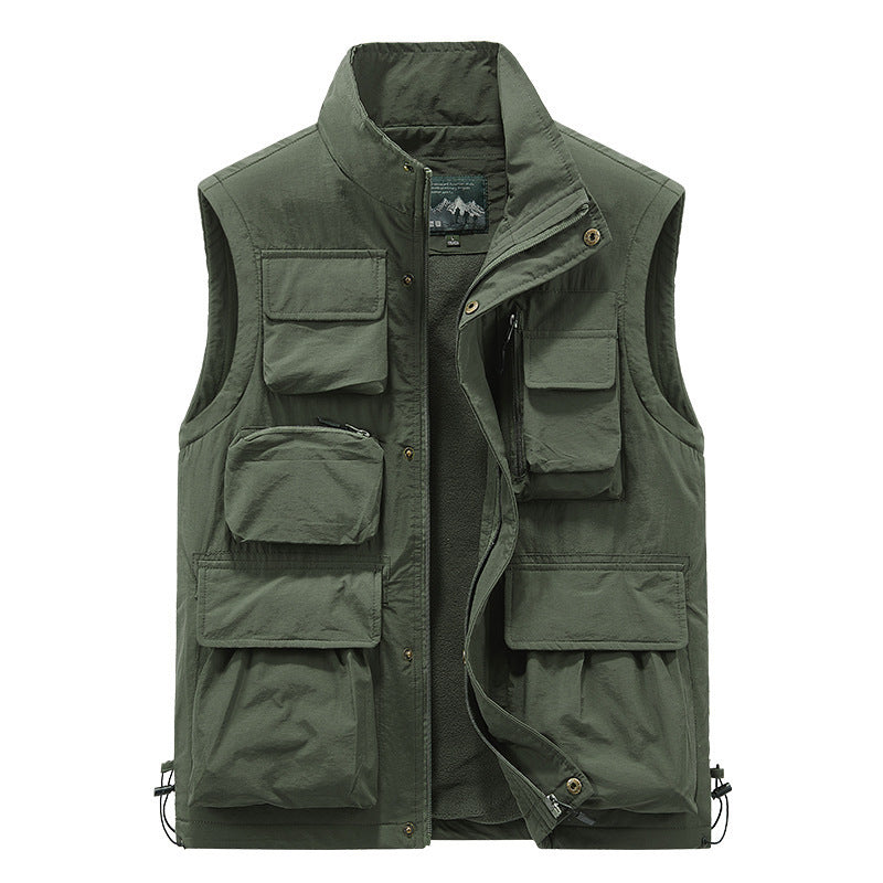 Men's padded multifunctional pocket vest with fleece lining and stand-up collar Mune Fashion