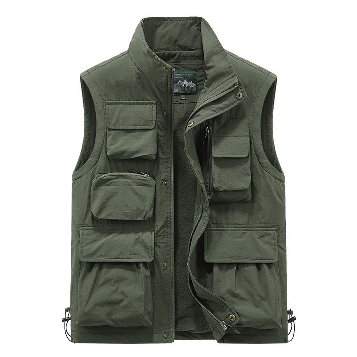 Men's padded multifunctional pocket vest with fleece lining and stand-up collar Mune Fashion