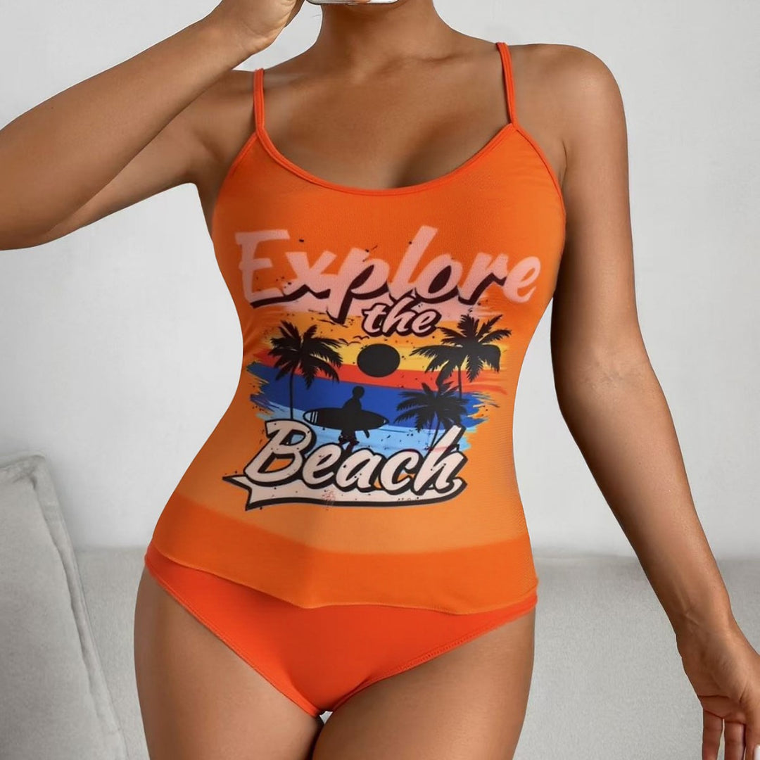 Ladies Tankini Set with sporty graphic design and high-waisted bottoms Mune Fashion