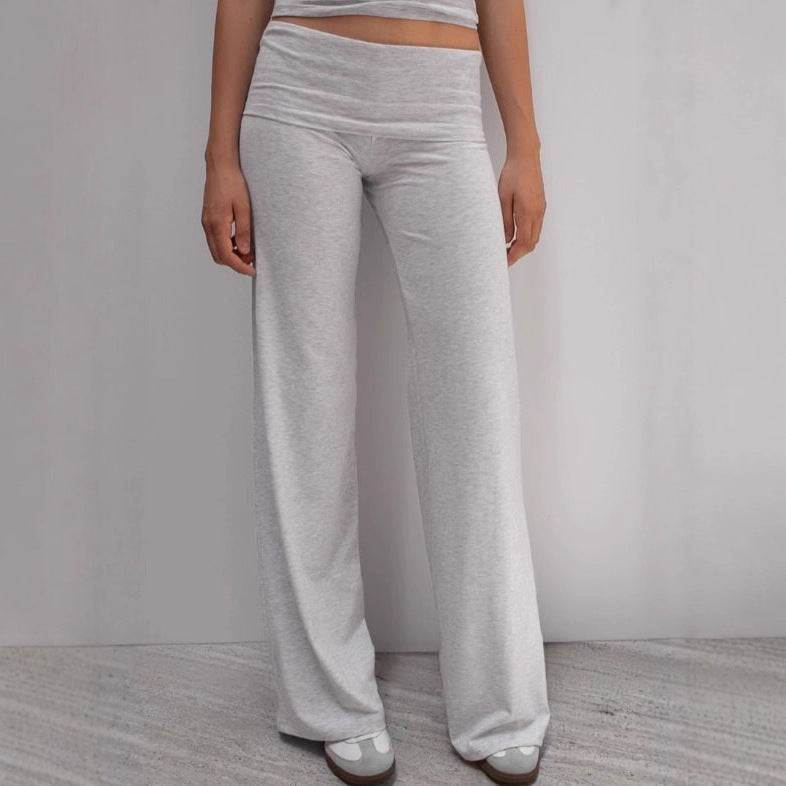 Women Wide Palazzo Yoga Pants with High Cuffed Waistband Mune Fashion