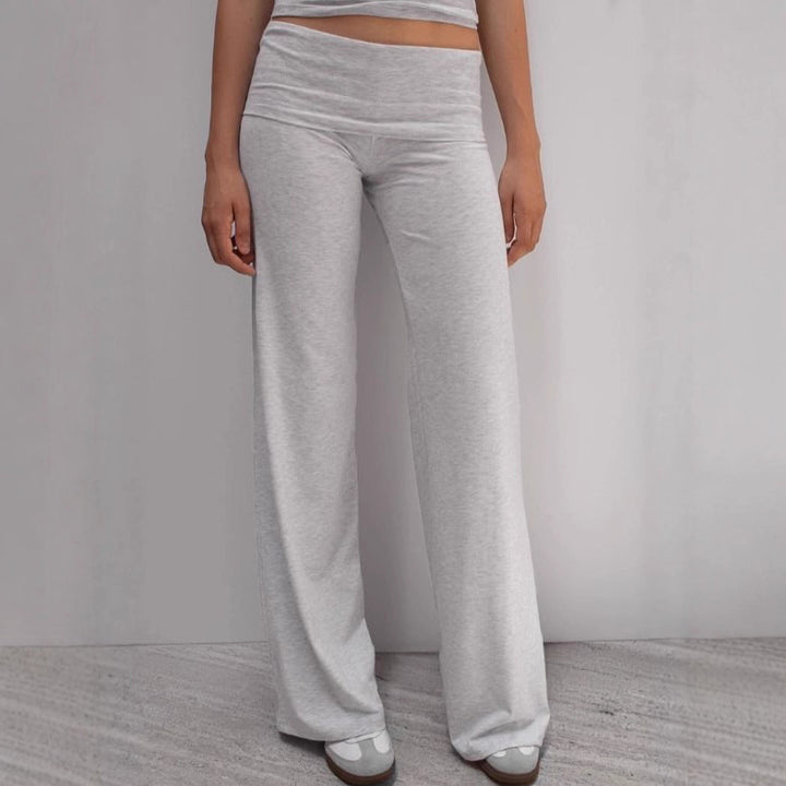 Women Wide Palazzo Yoga Pants with High Cuffed Waistband Mune Fashion