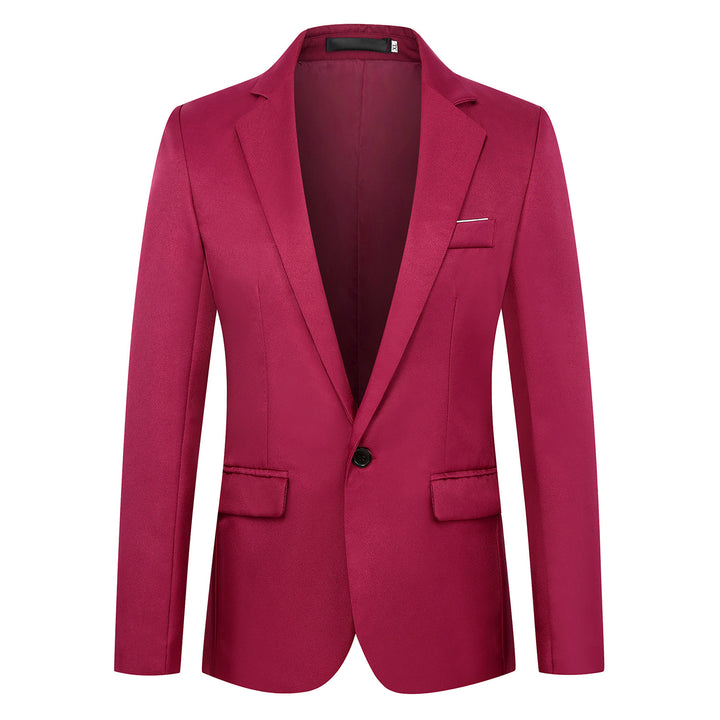 Men's fitted single-breasted satin blazer with single-button closure and shawl collar look Mune Fashion