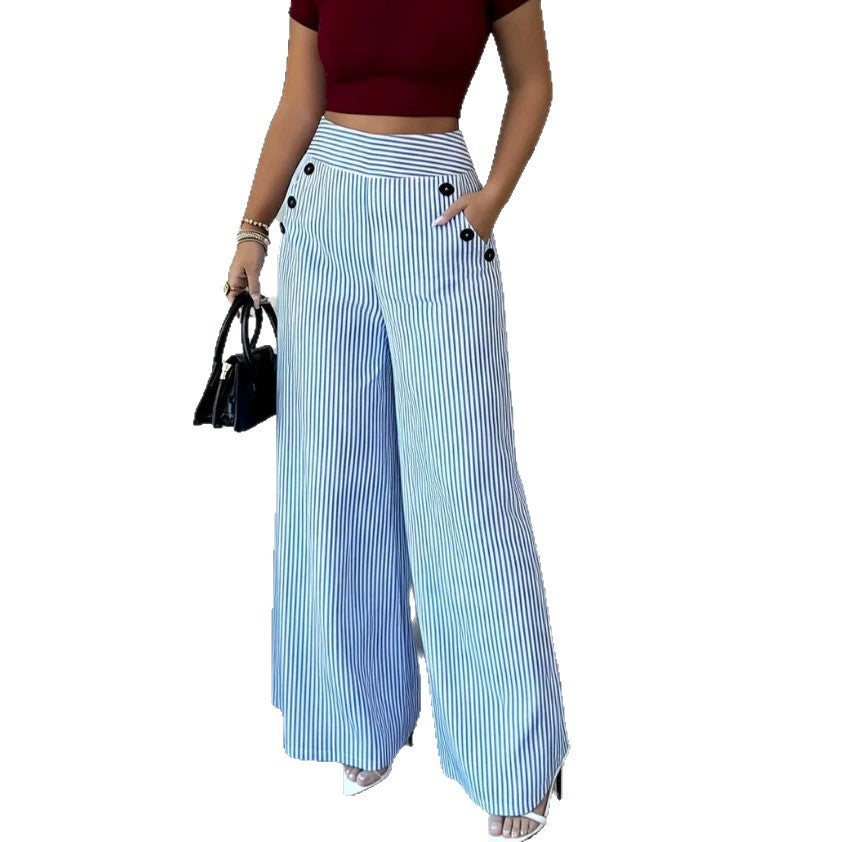 Women's high-waisted palazzo pants with maritime button details and wide leg Mune Fashion
