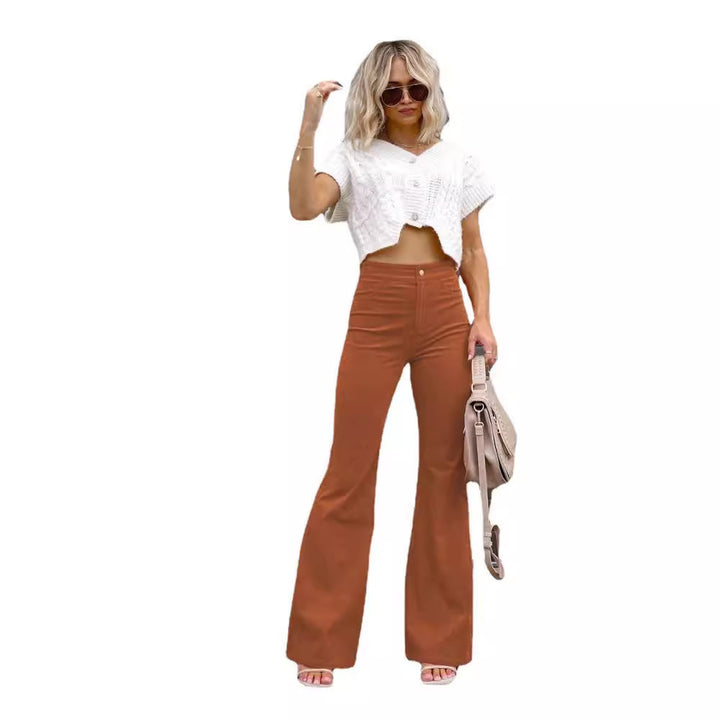 Women high-waisted flared trousers with a fitted hip area and wide leg Mune Fashion