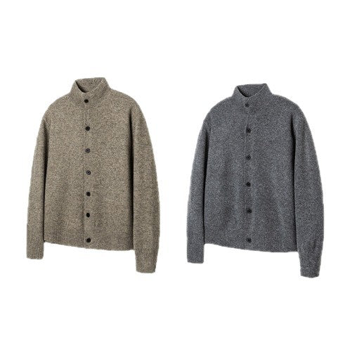 Women's knit cardigan with stand-up collar, full button placket, and ribbed hem Mune Fashion