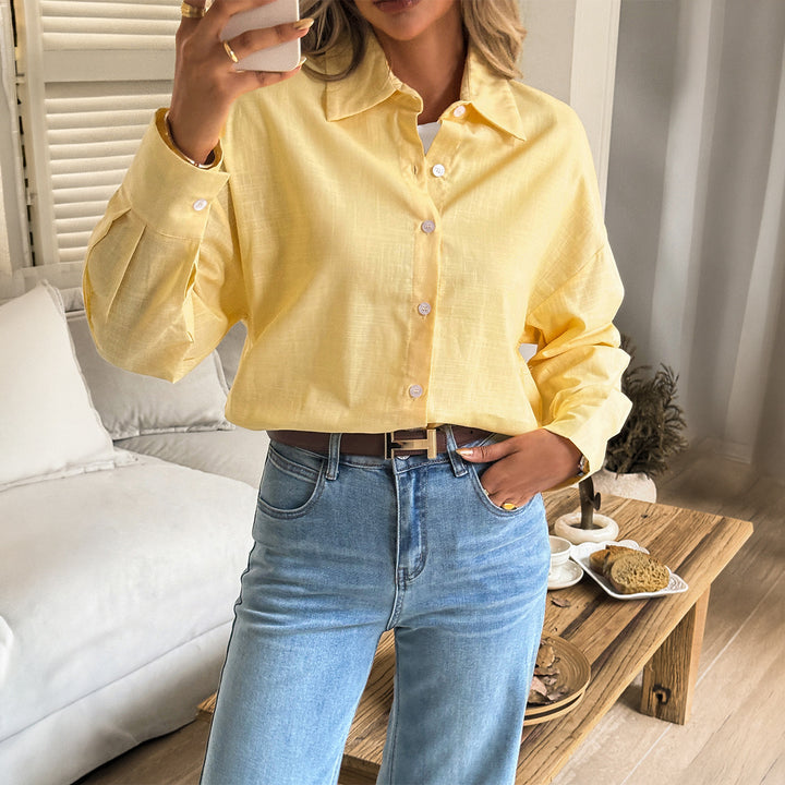 Women's oversized linen shirt blouse with boxy cut and concealed button placket Mune Fashion