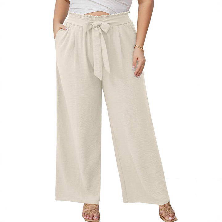 Women's Wide Culottes in Linen Look with Paperbag Waist, Tied Belt and Side Pockets Mune Fashion