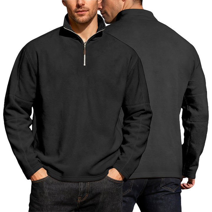 Men's Thermo Fleece Half Zip Pullover with Stand-up Collar Mune Fashion