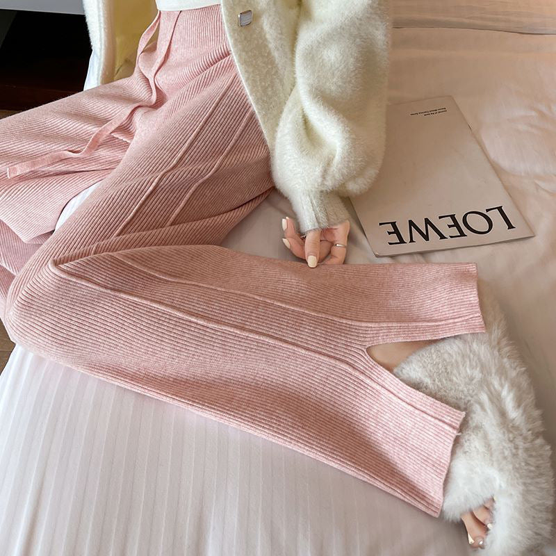 Ladies Stylish Ribbed Knit Pants with Side Slits Mune Fashion