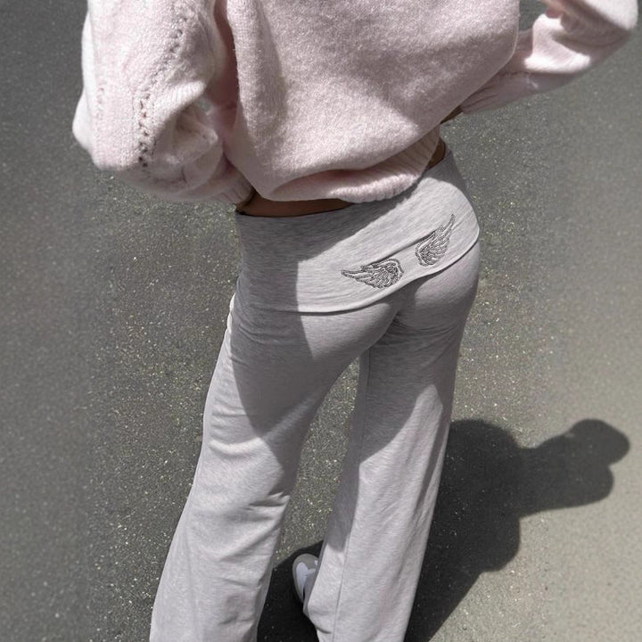 Women Wide Palazzo Yoga Pants with High Cuffed Waistband Mune Fashion