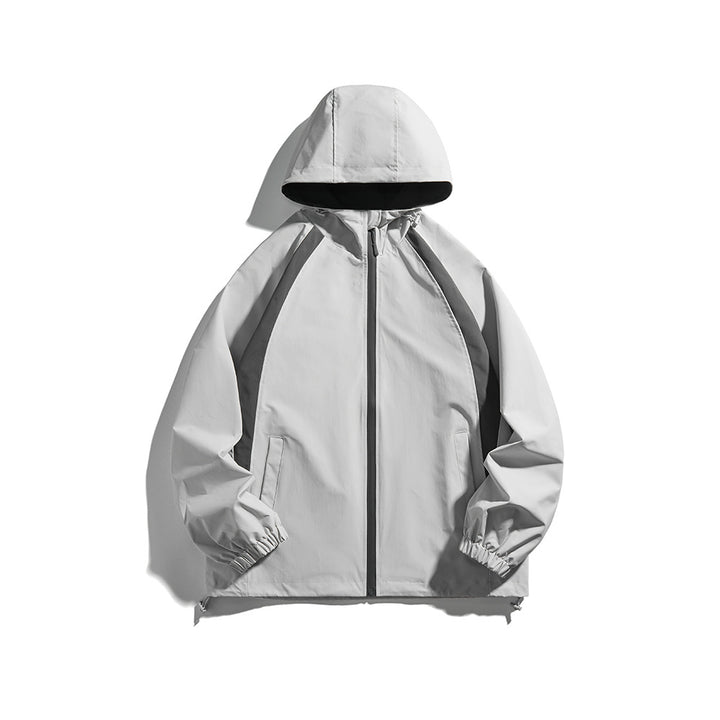Men's hooded windbreaker in sporty color block design with adjustable hem Mune Fashion