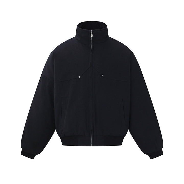 Unisex Boxy-padded Short Jacket with High Collar and Minimalist Seam Design Mune Fashion