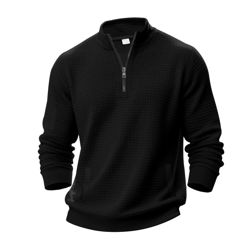 Men's waffle texture half-zip pullover with stand-up collar and subtle side pockets Mune Fashion