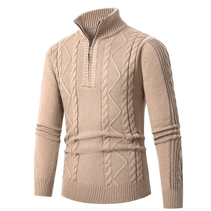 Men's cable knit turtleneck with half zip and high ribbed collar Mune Fashion