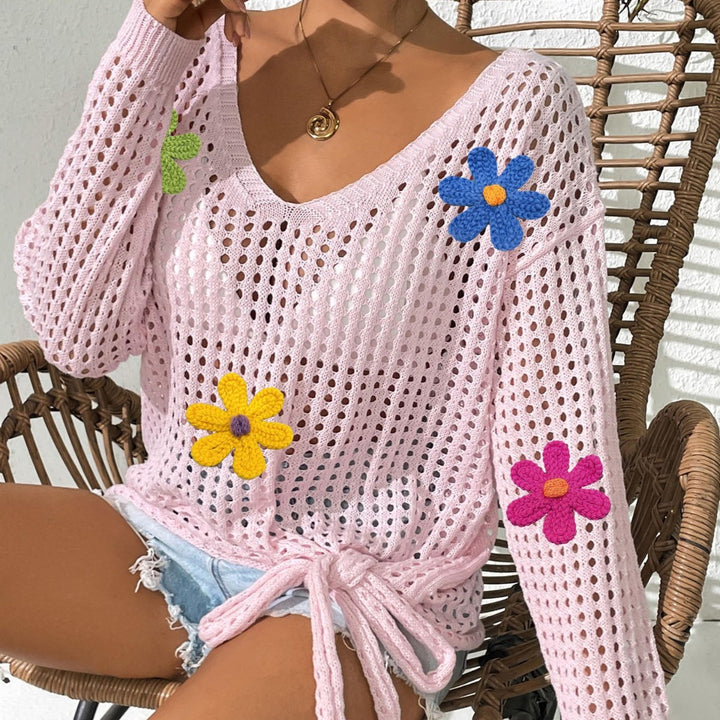 Women's crochet top with flower appliqués Mune Fashion