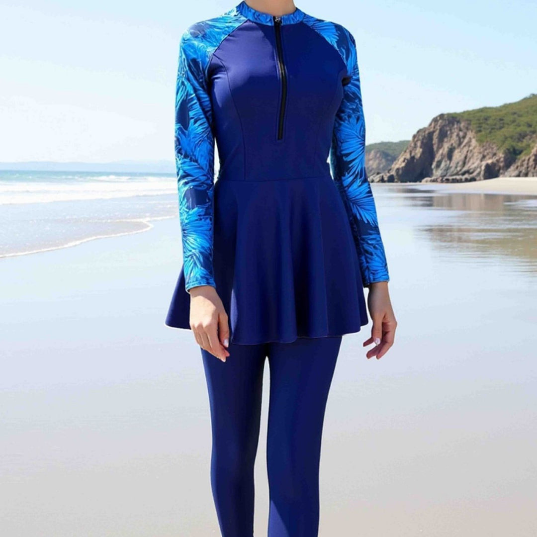 Women's Sporty Long Sleeve Swimsuit with Skirt Mune Fashion