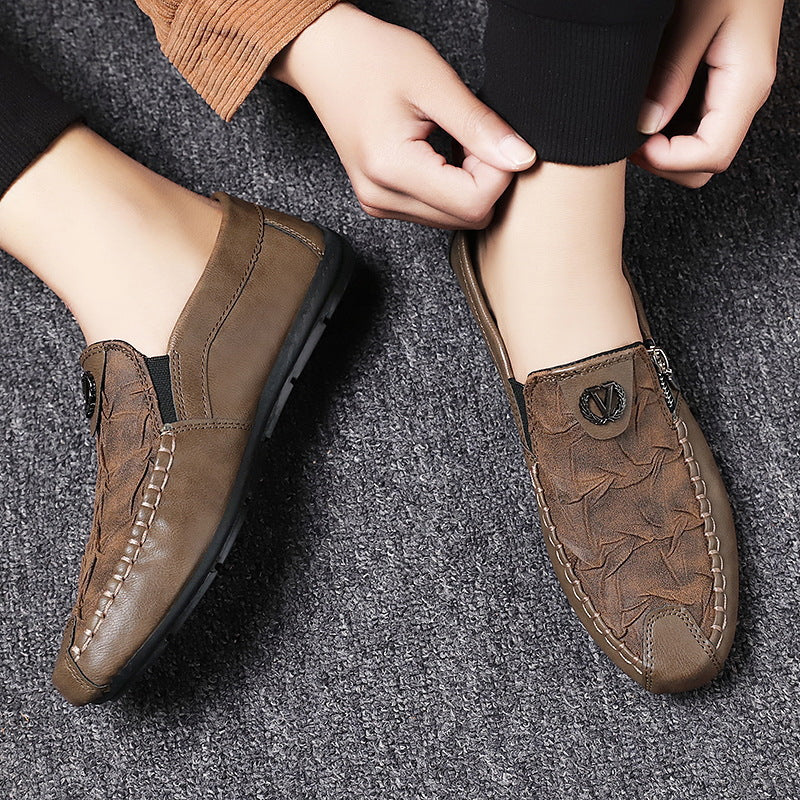 Men's elegant leather-look slip-ons with decorative zipper, hand-stitched moccasin seam and flexible comfort sole Mune Fashion
