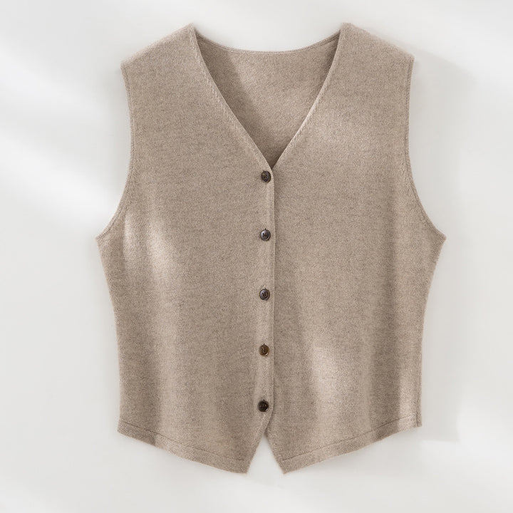 Women's soft fine knit vest with V-neck and continuous button placket Mune Fashion