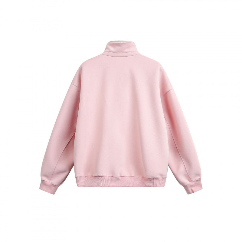 Unisex Lockeres Sweatshirt with short zipper, stand-up collar, and cotton fleece inside Mune Fashion