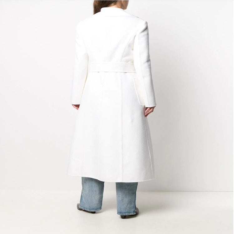 Women’s Floor-Length Wrap Coat made of Wool-Cashmere Blend with Wide Shawl Collar and Large Patch Pockets Mune Fashion