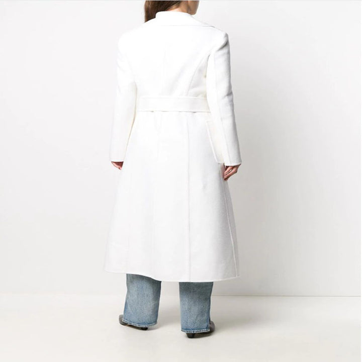 Women’s Floor-Length Wrap Coat made of Wool-Cashmere Blend with Wide Shawl Collar and Large Patch Pockets Mune Fashion