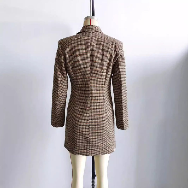 Women's tailored double-breasted coat in Glencheck look with lapel collar Mune Fashion