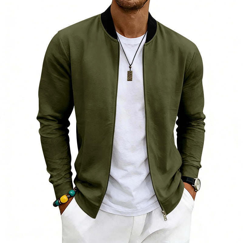 Men's lightweight bomber jacket made of jersey with stand-up collar, elastic cuffs, and concealed pockets Mune Fashion