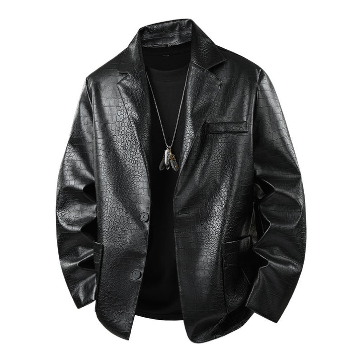 Men's Fashionable Faux Leather Jacket with Elegant Cut Mune Fashion