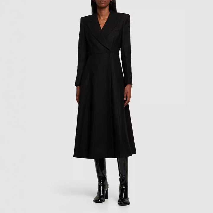 Ladies longer tailored blazer coat with maxi length and structured shoulders Mune Fashion