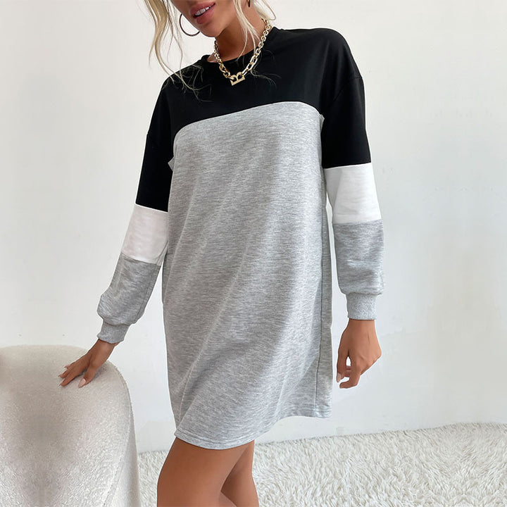 Ladies Colorblock Sweat Dress with Round Neckline and Casual Fit Mune Fashion