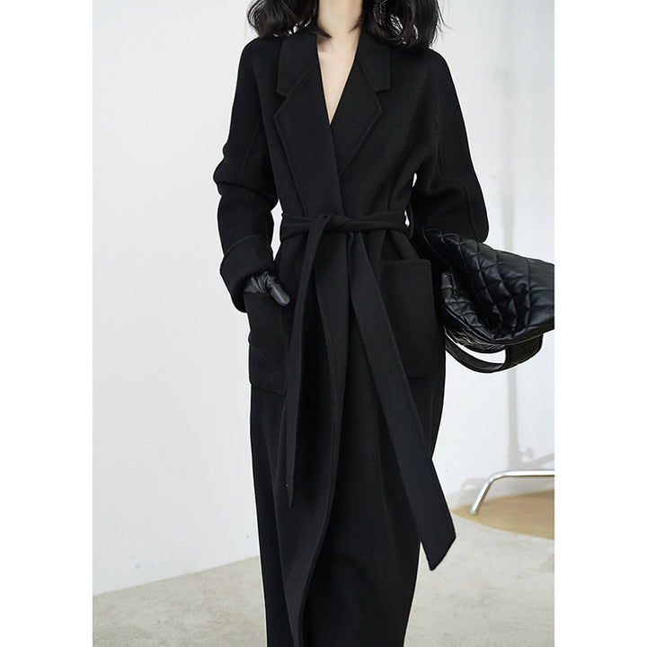 Ladies Elegant Wrap Coat with Waist Belt Mune Fashion