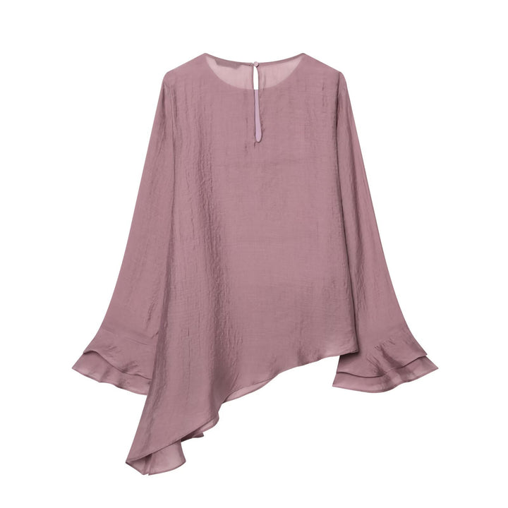 Women's Chiffon Ruffle Shirt with Layered Ruffle and Asymmetrical Hem Mune Fashion