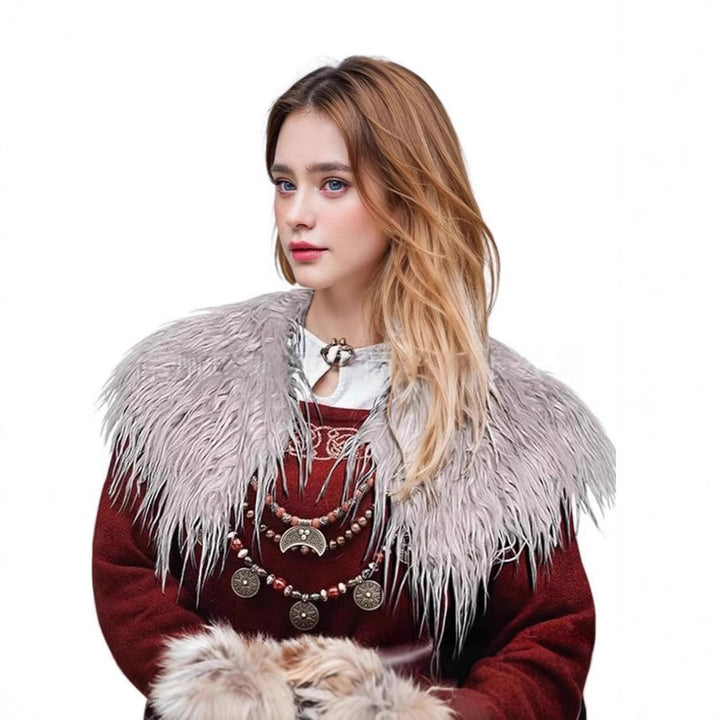 Ladies' shoulder stole made of long-fiber artificial fur with dramatic shaggy collar Mune Fashion