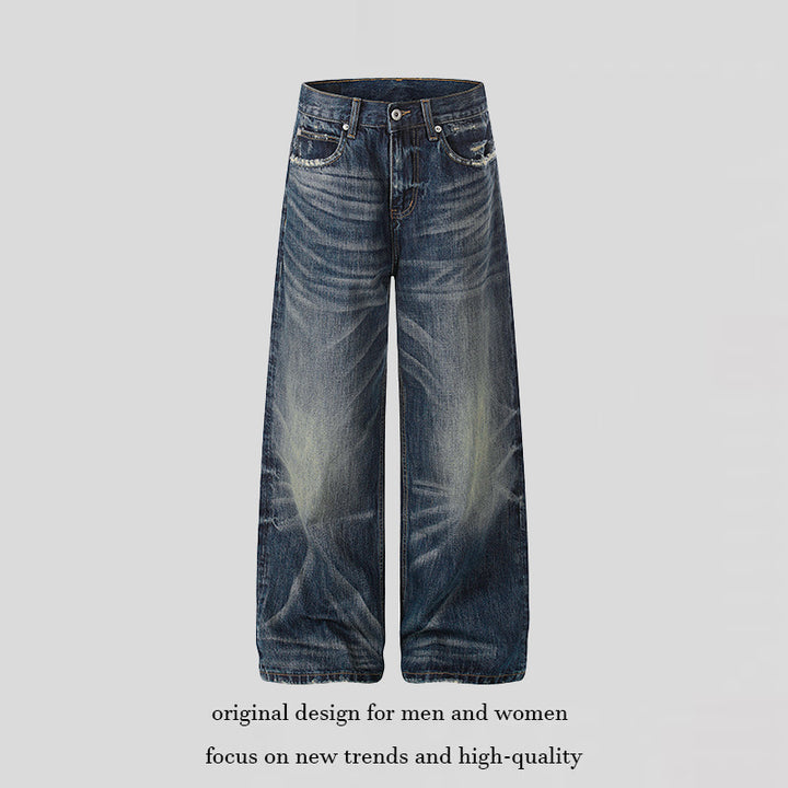 Women's Wide High-Waist Jeans Culottes with Vintage Wash and Used Effect Mune Fashion