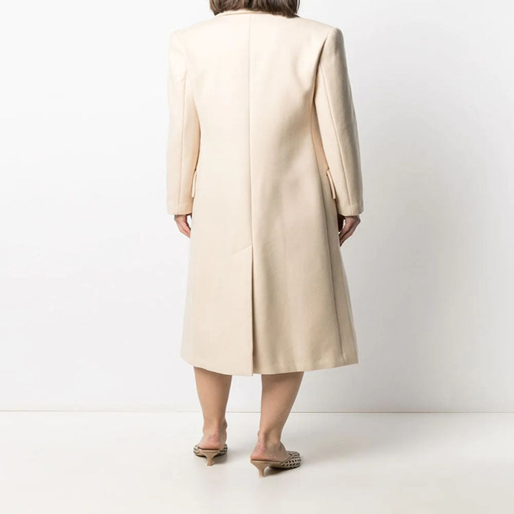Women's Midi-Length Tailoring Coat Made of Wool Blend with Narrow Lapel and Flattering Fall Mune Fashion