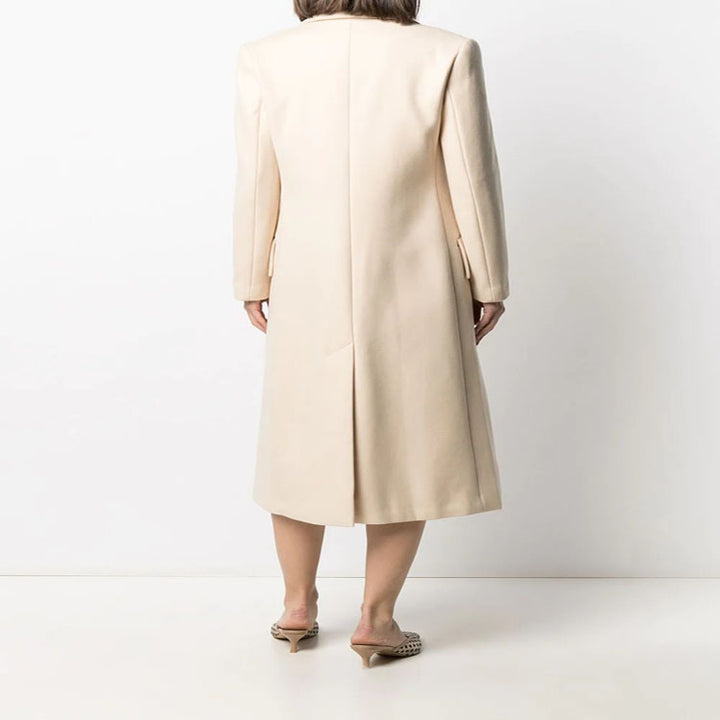 Women's Midi-Length Tailoring Coat Made of Wool Blend with Narrow Lapel and Flattering Fall Mune Fashion