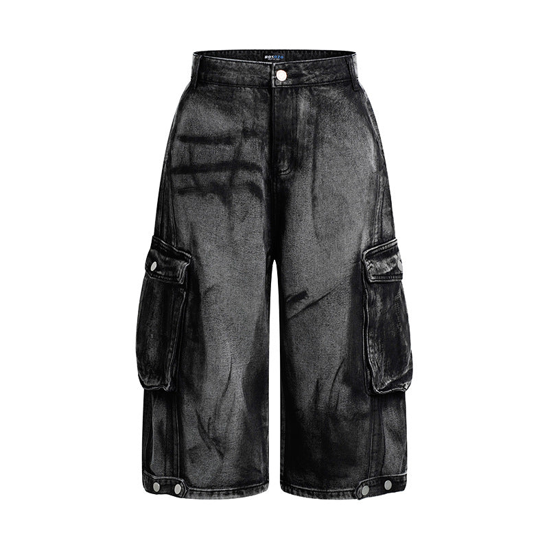 Women's High-Waist Denim Cargo Culotte with Wide Legs and Patch Pockets Mune Fashion