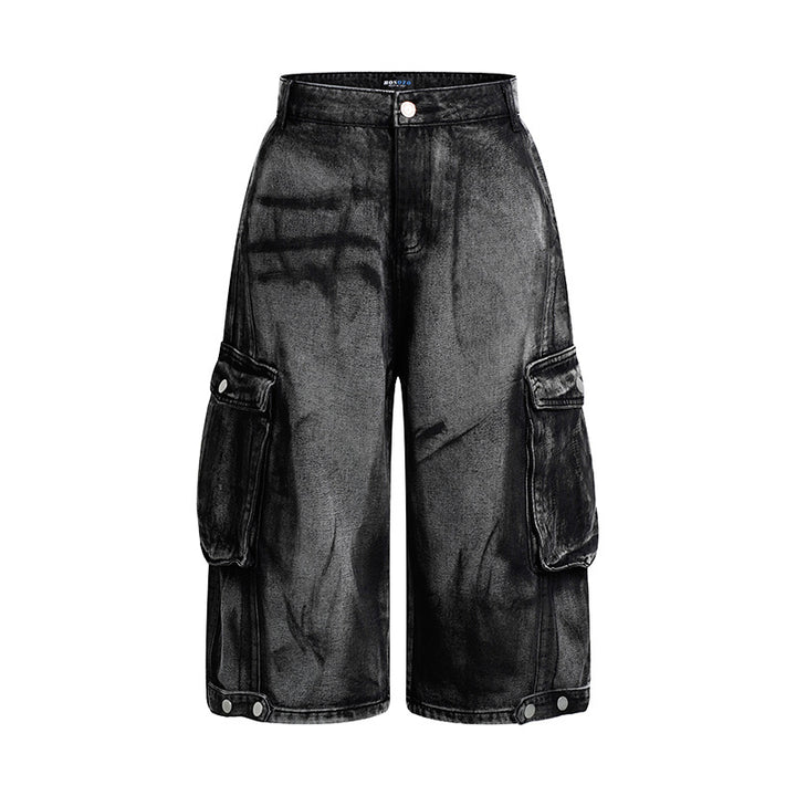 Women's High-Waist Denim Cargo Culotte with Wide Legs and Patch Pockets Mune Fashion