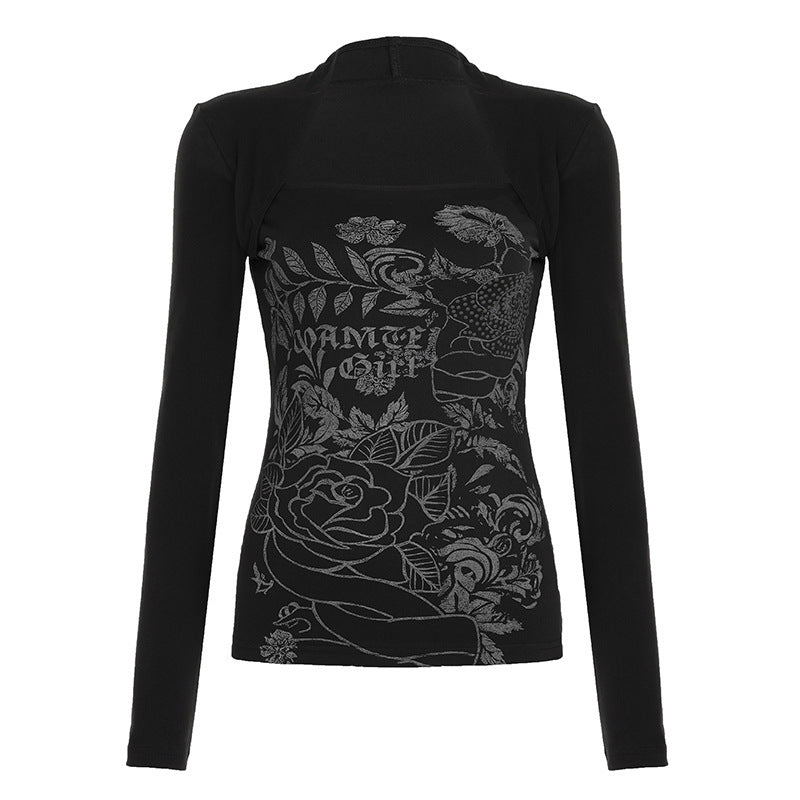 Women's fitted long sleeve with integrated print bustier and narrow silhouette Mune Fashion