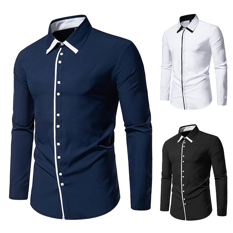 Men's Tailored Business Shirt with Contrast Piping and Kent Collar Mune Fashion