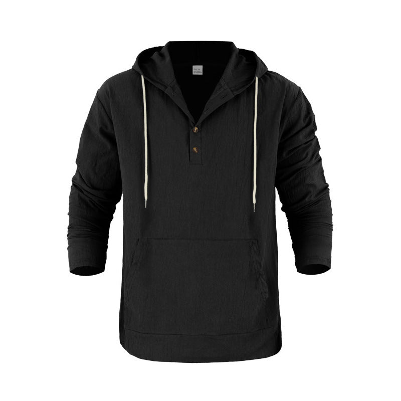 Men's Hoodie with Button Placket and Practical Pockets Mune