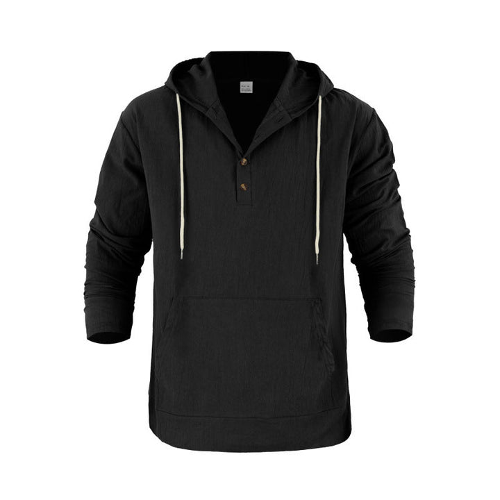 Men's Hoodie with Button Placket and Practical Pockets Mune