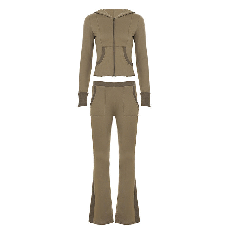 Women's Nan Stretch Flared Pants with High Waist, Patch Pockets and Side Insert Panels Mune Fashion