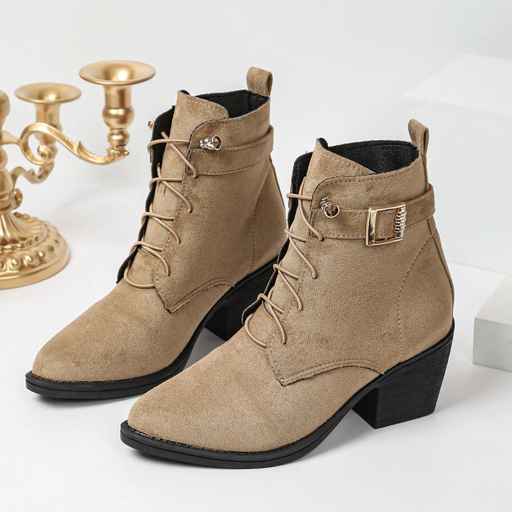 Ladies Elegant Lace-Up Ankle Boots with Block Heel Mune Fashion