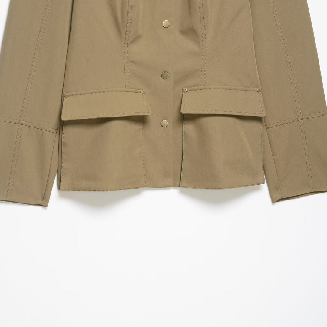 Women's Utility Safari Jacket with Stand Collar, Applied Flap Pockets and Epaulettes Mune Fashion