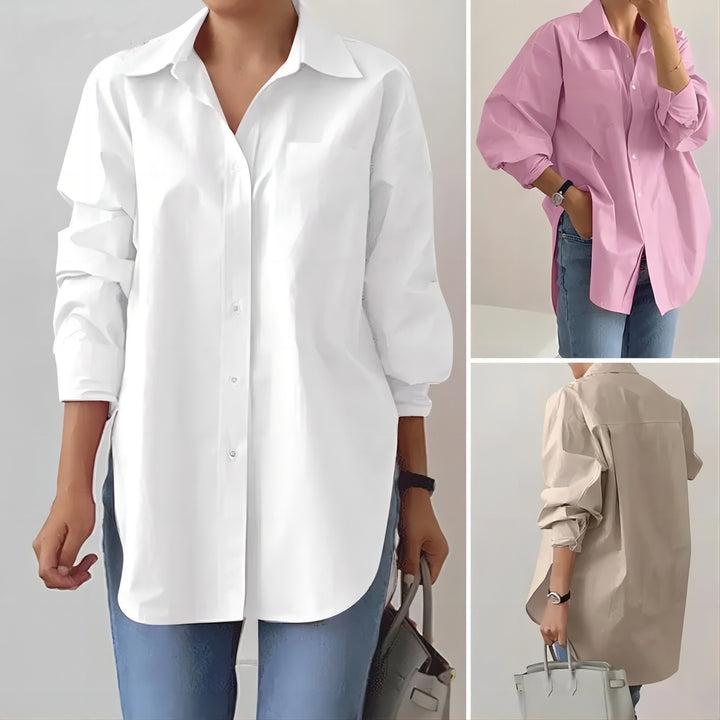 Women's Oversized Shirt Blouse with Extended Hem and Side Slits Mune Fashion
